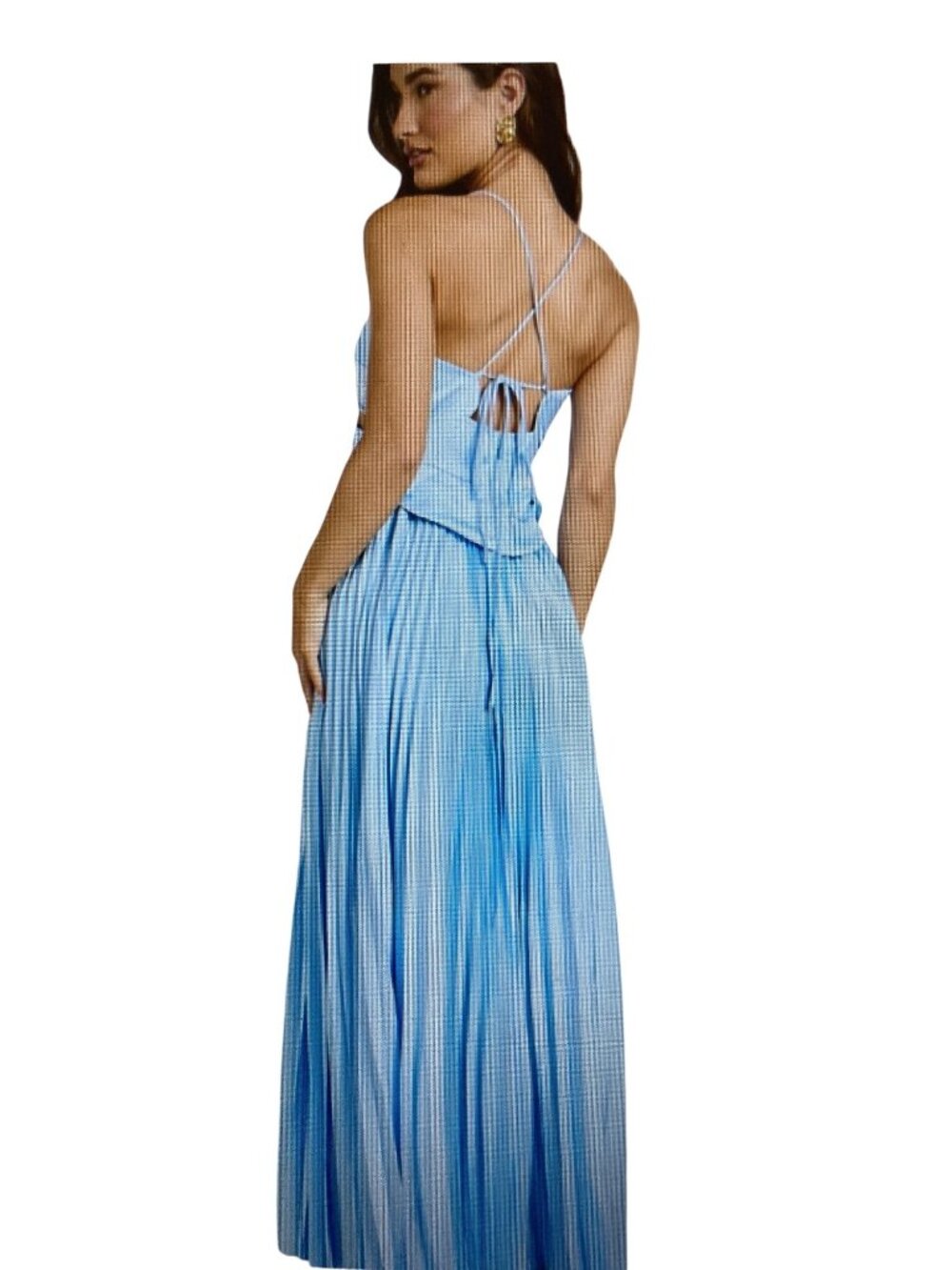 Showpo Shay Maxi Dress Blue Satin Cut Out Top & Pleated Skirt  NWT Size 10 - Picture 2 of 9